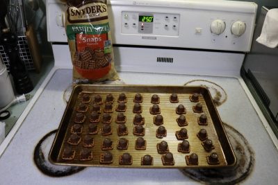 Pretzel tray on an oven
